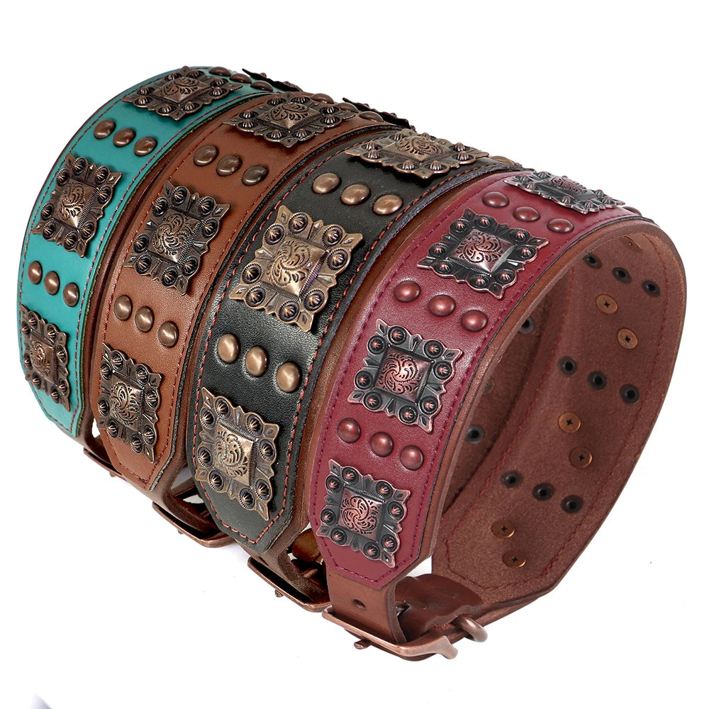 Breites Leder-Hundehalsband & Leine-Set (Gepolstert & Genietet) - Animalivo