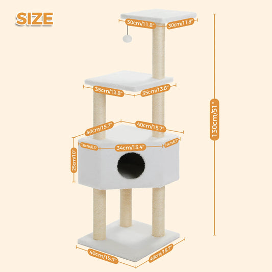 Beigefarbener Kratzbaumturm (130 cm) für 1-3 Katzen