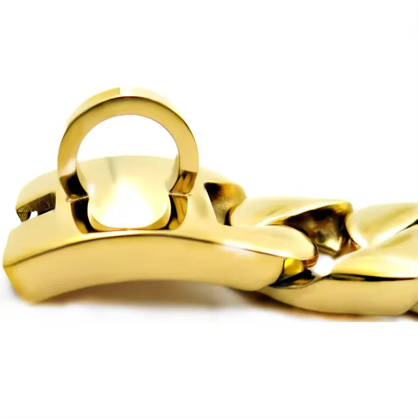 32mm Goldene Kubanische Kette (Edelstahl) – Starkes Halsband für Pitbull & Bulldogge - Animalivo