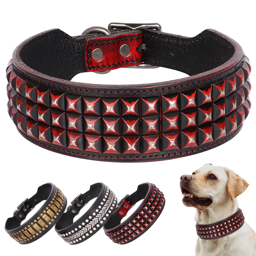 2-Zoll Breites Leder-Hundehalsband mit Spikes (Langlebig) - Animalivo