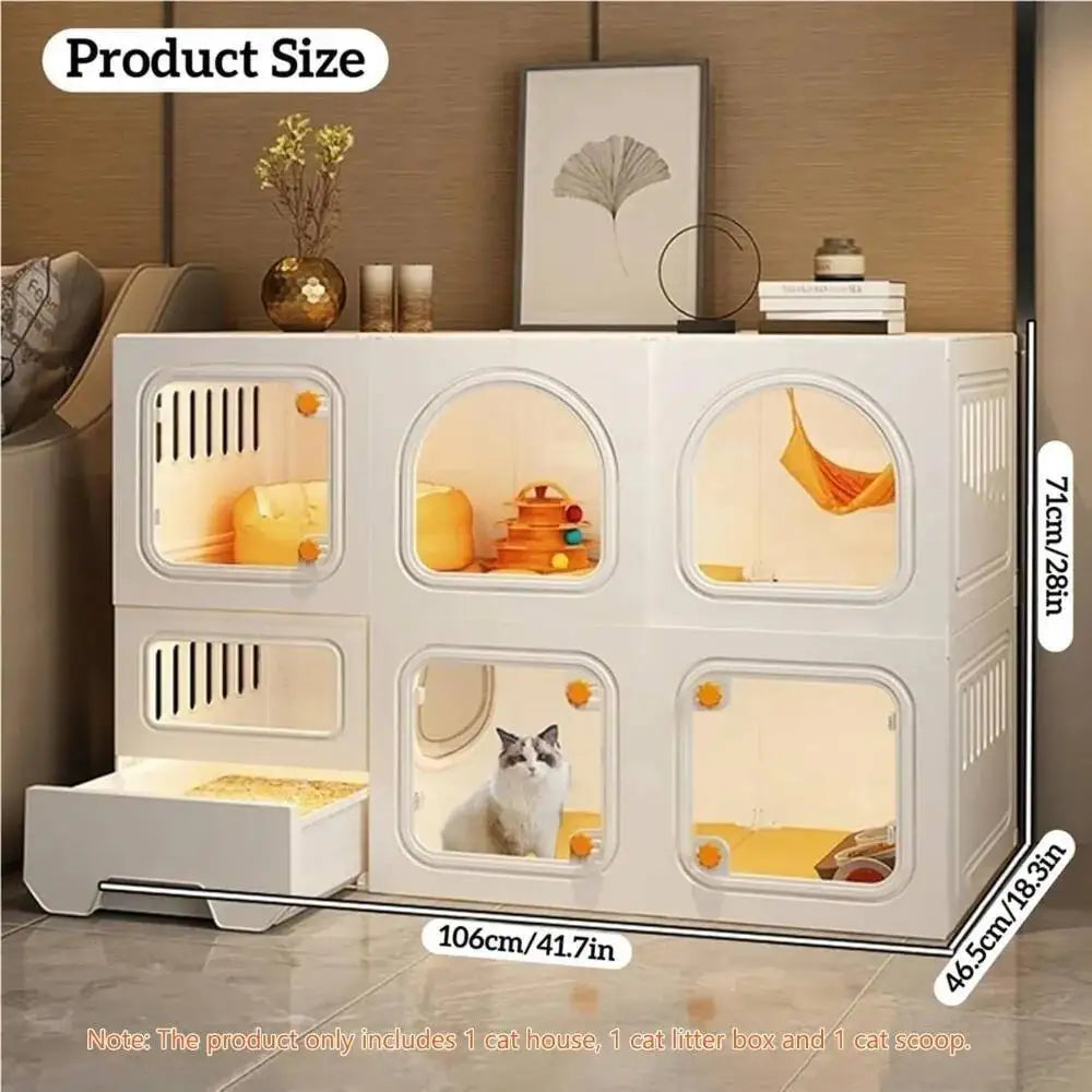 Großes 2-stöckiges Katzenhaus aus Harz mit transparenten Fenstern - Animalivo